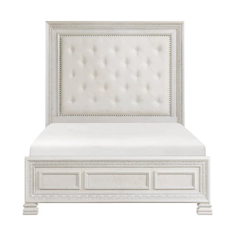 Theodora Pearl White Bedroom Set with Tufted Headboard – Modern Classic 1596 - sold by Home Elegance USA