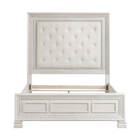 Theodora Pearl White Bedroom Set with Tufted Headboard – Modern Classic 1596 - sold by Home Elegance USA