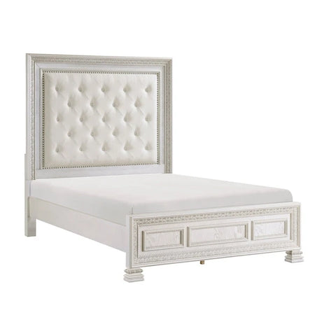 Theodora Pearl White Bedroom Set with Tufted Headboard – Modern Classic 1596 - sold by Home Elegance USA