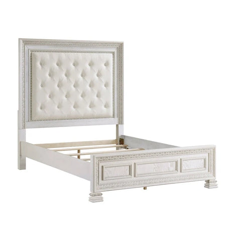 Theodora Pearl White Bedroom Set with Tufted Headboard – Modern Classic 1596 - sold by Home Elegance USA