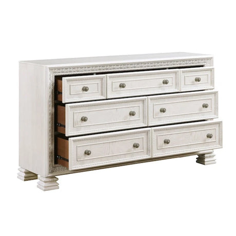 Theodora Pearl White Bedroom Set with Tufted Headboard – Modern Classic 1596 - sold by Home Elegance USA
