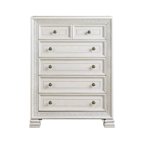 Theodora Pearl White Bedroom Set with Tufted Headboard – Modern Classic 1596 - sold by Home Elegance USA