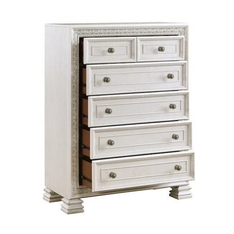 Theodora Pearl White Bedroom Set with Tufted Headboard – Modern Classic 1596 - sold by Home Elegance USA