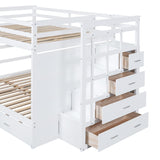 Full Over Full Bunk Bed with Twin Size Trundle and Staircase, White - Home Elegance USA