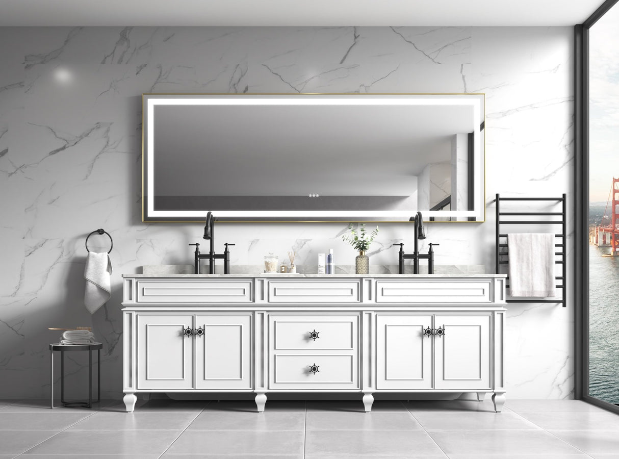 96in. W x36 in. H Frameless LED Single Bathroom Vanity Mirror in Polished Crystal Bathroom Vanity LED Mirror with 3 Color Lights Mirror for Bathroom Wall