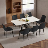 Mesa de comedor rectangular de 71 pies con tablero de piedra sinterizada y base de acero al carbono, moderna mesa de comedor blanca de lujo para cenas y fiestas (8 sillas)