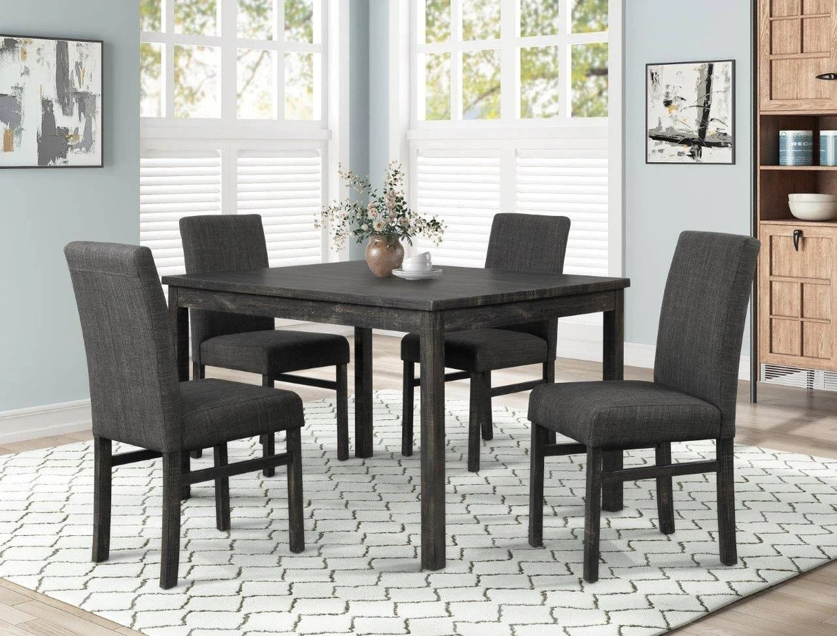 5 Piece Transitional Dining Room Set 48' Wood Dining Table with 4 Upholstered Side Chairs, Charcoal Finish