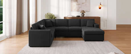 Oversized Sectional Sofa 115.3' U-Shaped Sofa with Chaise Lounge and Three Soft Throw Pillows, Black Corduroy Fabric - sold by Home Elegance USA