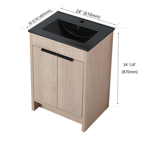 24 Inch Freestanding Bathroom Vanity with Black Ceramic Sink & 2 Soft - Close Cabinet Doors (BVB02424PLO - G - BL9060BK),W1286S00016 - W999S00078 - image - 9