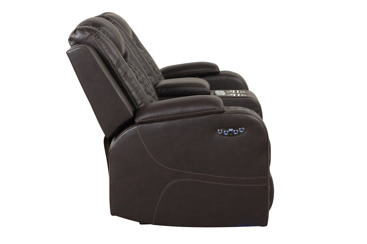 Benz LED & Power Recliner 3 PC Made With Faux Leather in Brown | Home Elegance USA