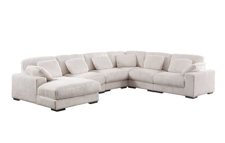 Nadine 155.5'W Beige Corduroy Modular Corner Sectional Sofa with Left-Facing Chaise - sold by Home Elegance USA