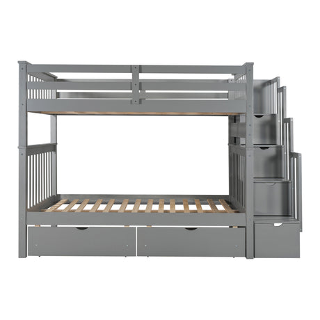 Full Over Full Bunk Bed with Shelves and 6 Storage Drawers, Gray(Old SKU:LT000046AAE) - sold by Home Elegance USA