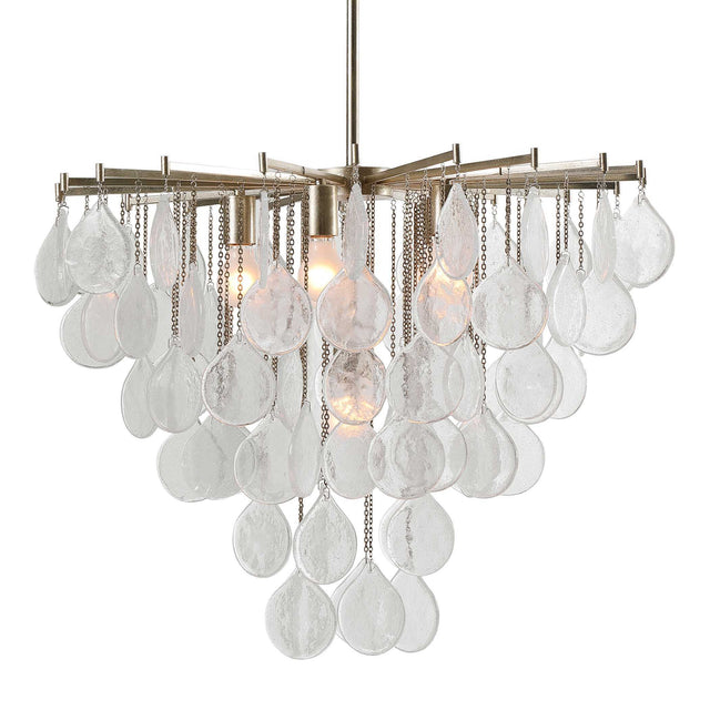 Goccia 6 Light Tear Drop Glass Pendant White - Gold by Uttermost - View 1