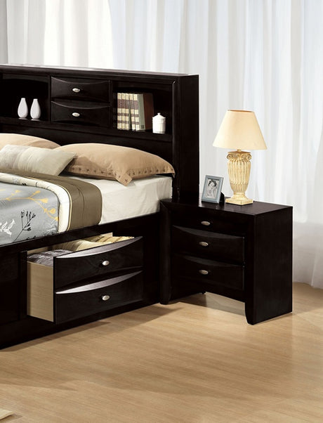Contemporary Full Size Bed 2x Nightstands Headboard Bookcase Black Color 3pc Set Bedroom Furniture - sold by Home Elegance USA