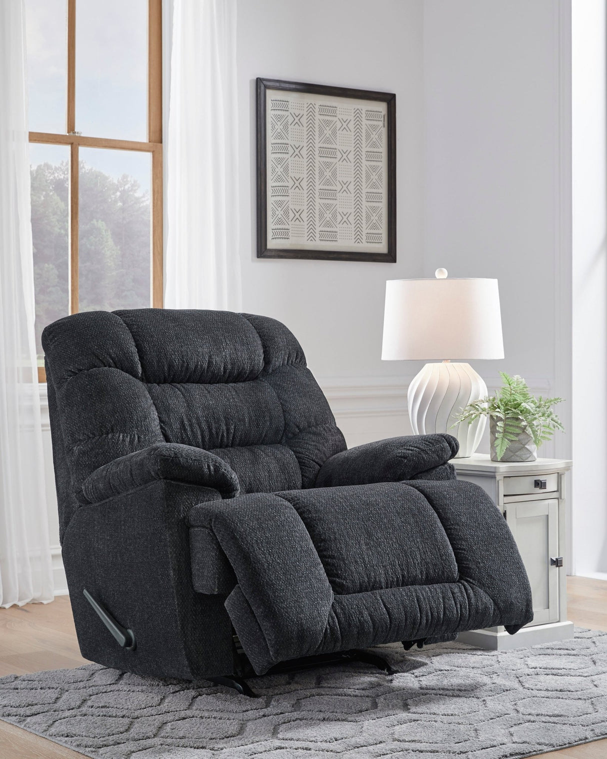 Ashley Charcoal Bridgtrail Rocker Recliner - Chenille | Home Elegance USA