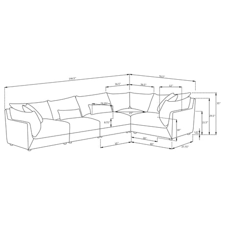 Tomasina Black 5-Piece Modular Sectional Sofa - sold by Home Elegance USA