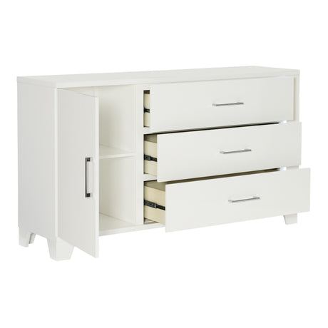 Kerren 1678W-5 Dresser with LED Lighting by Homelegance | White High Gloss Finish - sold by Home Elegance USA
