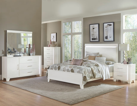 Kerren 1678W-5 Dresser with LED Lighting by Homelegance | White High Gloss Finish - sold by Home Elegance USA