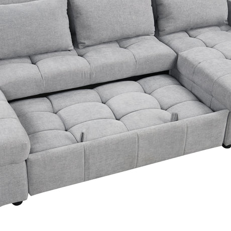 Versatile Oversized U-shaped Sectional Sofa Bed with Storage Chaise Lounges and USB Ports, Gray Chenille, 110.2' - sold by Home Elegance USA
