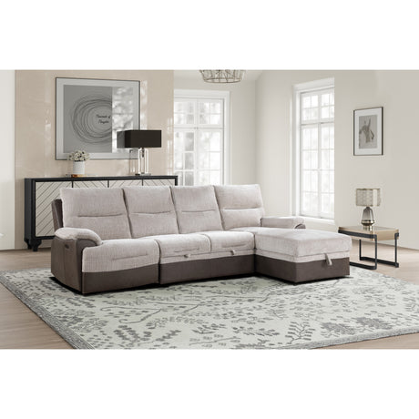 Contemporary KIA Beige/Brown Sectional Sofa with USB and Power Recline in 100% Polyester Fabric - sold by Home Elegance USA