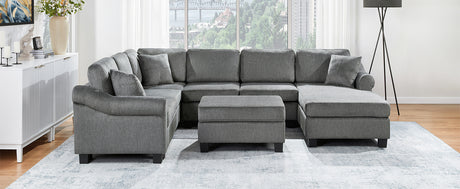 U-shaped Sectional Sofa Chenille Upholstered with Movable Storage Ottoman, Dark Gray, 111.8' - sold by Home Elegance USA