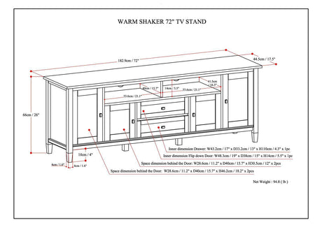 Warm Shaker 72 inch Wide Solid Wood TV Stand in Rustic Natural Aged Brown For TVs up to 80 inches - sold by Home Elegance USA
