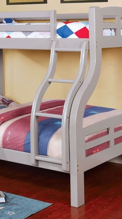 Transitional Style Twin Over Full Bunk Bed Attached Curved Ladder Upper Bed Rails Bold & Curved Wood Design - sold by Home Elegance USA