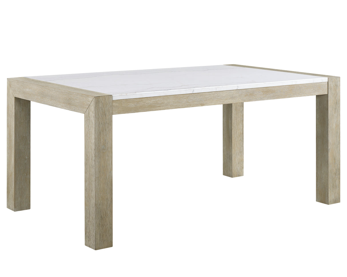 1pc White Genuine Marble Stone Dining Table Dining Room Wooden Contemporary Formal Solid Wood Veneer Standard Height