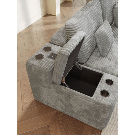 150''Width 5-piece Sectional Sofa with 2 Ottomans,Comfy U-shaped Sofa Couch for Living Room,Light Grey Plush Corduroy Fabric - sold by Home Elegance USA
