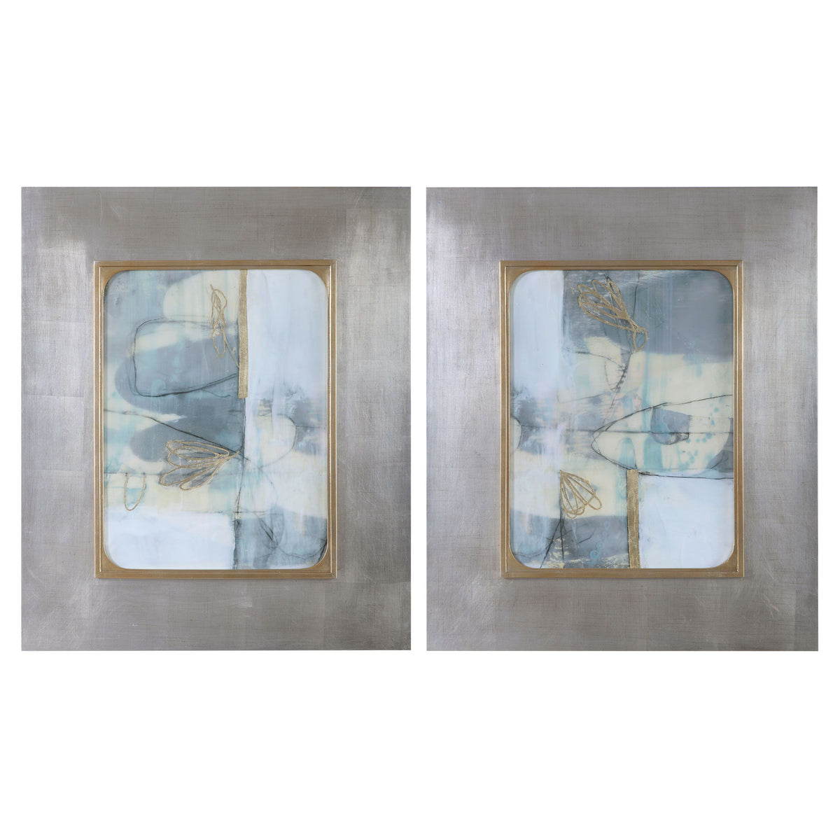 Gilded Whimsy Abstract Prints (Set of 2) - Dark Gray / Blue by Uttermost - View 1