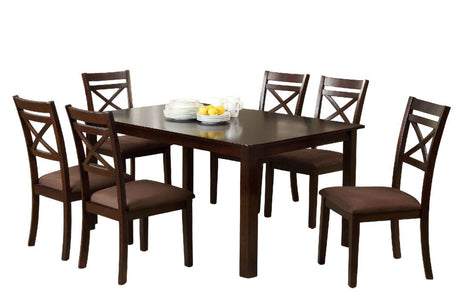 Transitional Style 7pc Dining Table Set 1x Table 6x Chair Microfiber Padded Seat Cross Back Seat Espresso Finish - sold by Home Elegance USA
