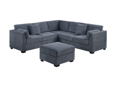 L-Sectional RAF/LAF One Arm-Loveseat Corner Wedge Cocktail Ottoman Dark Gray Corduroy Upholstered Pillows 4pc Sectional Sofa Set - sold by Home Elegance USA