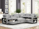 Cairo Modern Style Sectional with pullout sleeper, storage 2 Bookcase and USB made with wood and metal in Gray(G150 -CA Inventory)