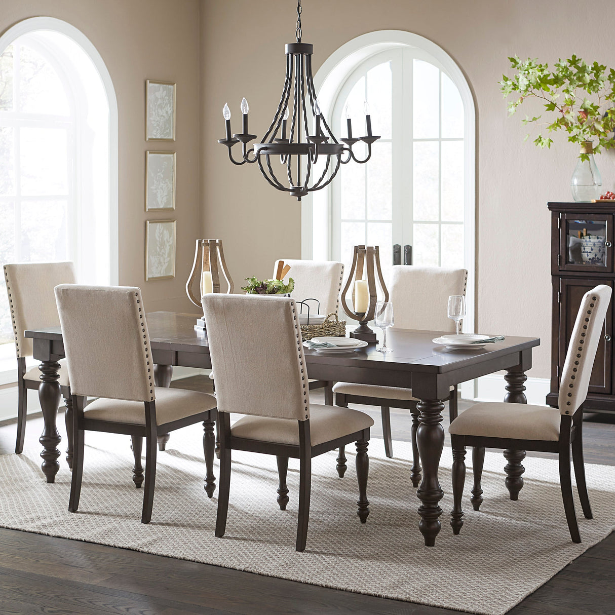 Begonia 7 Piece Dining Room Set In Grayish Brown 1718Gy-90-7Set | Homelegance - sold by Home Elegance USA