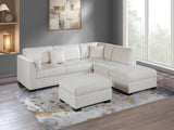 Contemporary Sectional Sofa Set Reversible L/R Chaise Sofa Beige Corduroy Upholstered Pillows Living Room Furniture