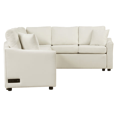 L-shaped Convertible Sofa Bed with USB Ports and Power Sockets, Beige Chenille Fabric, 124.8' Length - sold by Home Elegance USA