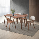 Modern Contemporary Dining 5pc Set Table and 4x Side Chairs Walnut Finish Curved Ergonomic Design Wooden Furniture