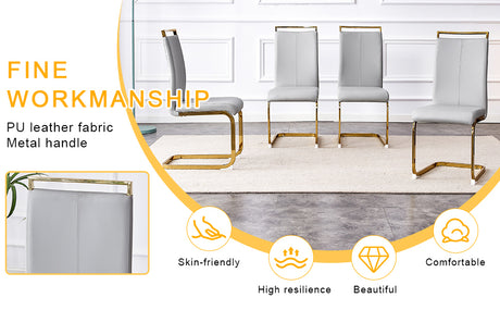 Table and chair set.Elegant Transparent Tempered Glass Dining Set - 71'x35.4' with 8 Light Gray PU Chairs with golden C-tube metal leg. - sold by Home Elegance USA