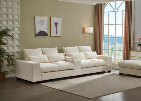 Modern Sectional Sofa Couch with Console,USB Charging Port,Reading Light,Cup Holder, Beige - sold by Home Elegance USA