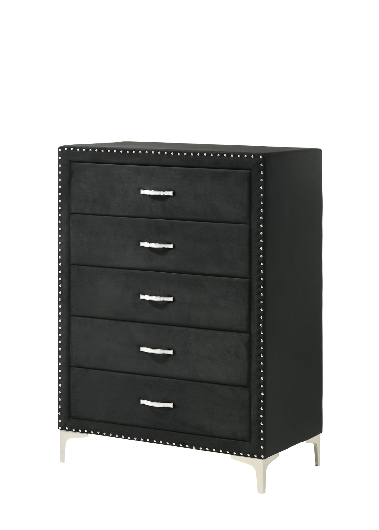 1pc Glam Style Five Drawers Chest Fabric Upholstered Nailhead Tufted Wood Metal Fabric Bedroom Furniture