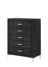1pc Glam Style Five Drawers Chest Fabric Upholstered Nailhead Tufted Wood Metal Fabric Bedroom Furniture