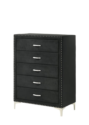 1pc Glam Style Five Drawers Chest Fabric Upholstered Nailhead Tufted Wood Metal Fabric Bedroom Furniture