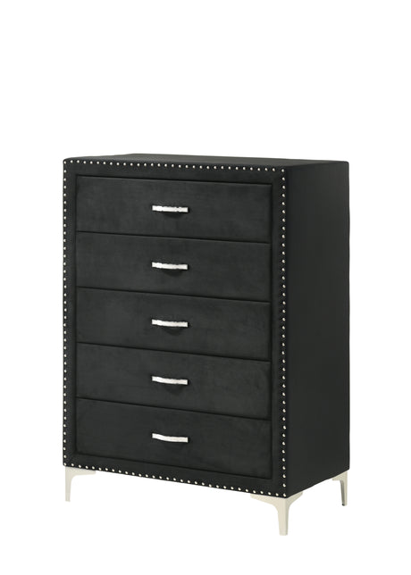 1pc Glam Style Five Drawers Chest Fabric Upholstered Nailhead Tufted Wood Metal Fabric Bedroom Furniture