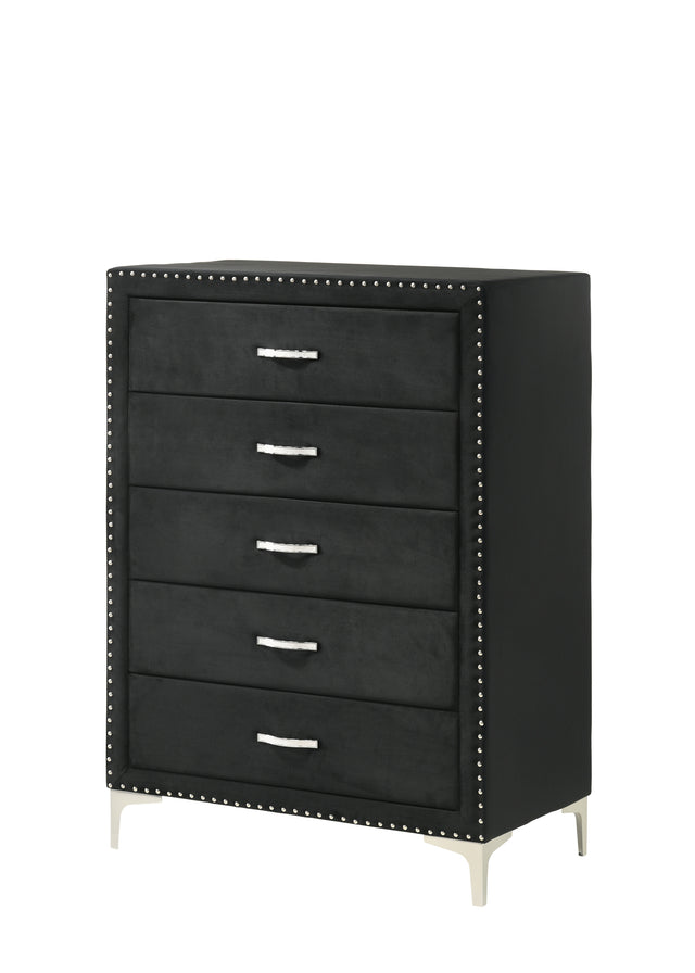 1pc Glam Style Five Drawers Chest Fabric Upholstered Nailhead Tufted Wood Metal Fabric Bedroom Furniture