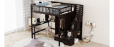 Full size Loft Bed with Bookshelf,Drawers,Desk,and Wardrobe-Espresso - Home Elegance USA