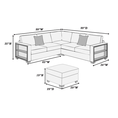 Contemporary Functional Sectional Sofa 4pc Set Gray Boucle Couch Loveseat w Built-in Shelfs Wedge, Ottoman Living Room Furniture L-Shaped Design Couch - sold by Home Elegance USA