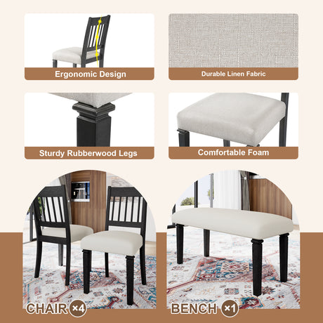 6-Piece Retro Dining Room Set, Classic Kitchen Furniture Set, Wooden Rectangular Table and 4 Chairs with Bench for kitchen & Dining Room, Easy Assembly, Space Saving, DOVETAIL GREY - sold by Home Elegance USA