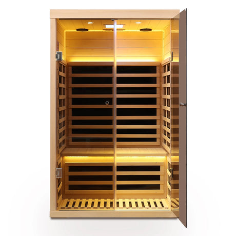 Luxury Two-Person Hemlock Far Infrared Sauna with Double Glass Doors - sold by Home Elegance USA