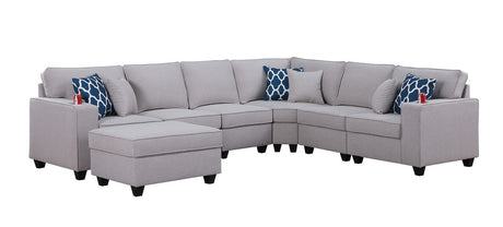 Cooper 125' Light Gray Linen 7Pc Reversible L-Shape Sectional Sofa with Ottoman and Cupholder - sold by Home Elegance USA