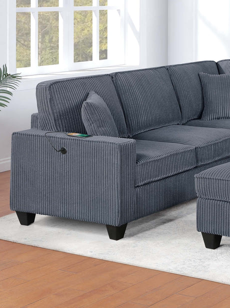 Dark Gray Finish  LAF Loveseat With USB Port Modern style 5pc Sectional Set Corner Wedge Armless Chair Cocktail Ottoman RAF Loveseat With Storage Primary Living Room - sold by Home Elegance USA